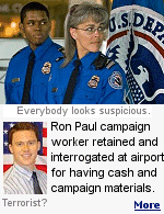 Having cash and Ron Paul materials now makes you a suspect. What the TSA agents didn't realize, the interrogation was being recorded on a cell phone.